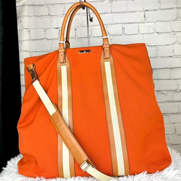 GUCCI Orange cloth canvas overnight duffel weekender crossbody bag with β¦ - Picture 1 of 16